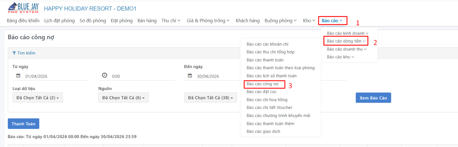 báo cáo công nợ